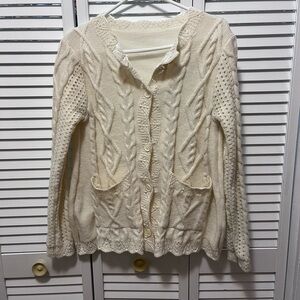Cream Cable Knit Cardigan Sweater